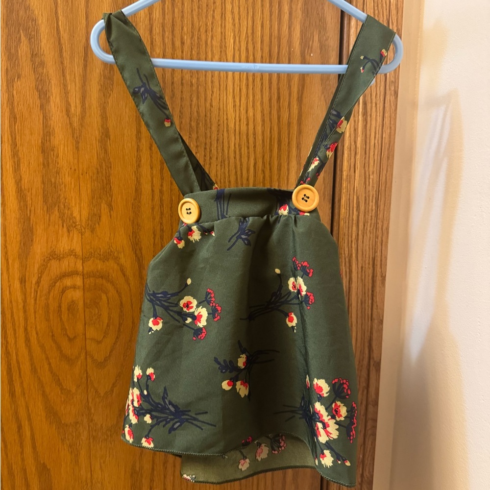 NWOT Floral Green Kids Skirt with Suspenders